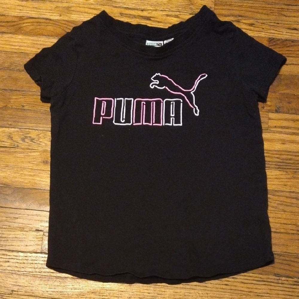 Puma Kids Black Tee with Pink Logo
